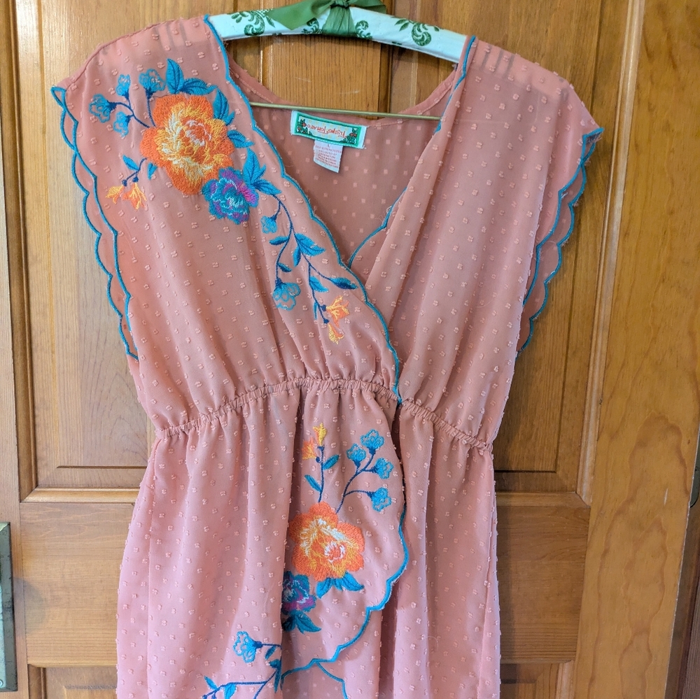 Floral Embroidered Peach Shirt